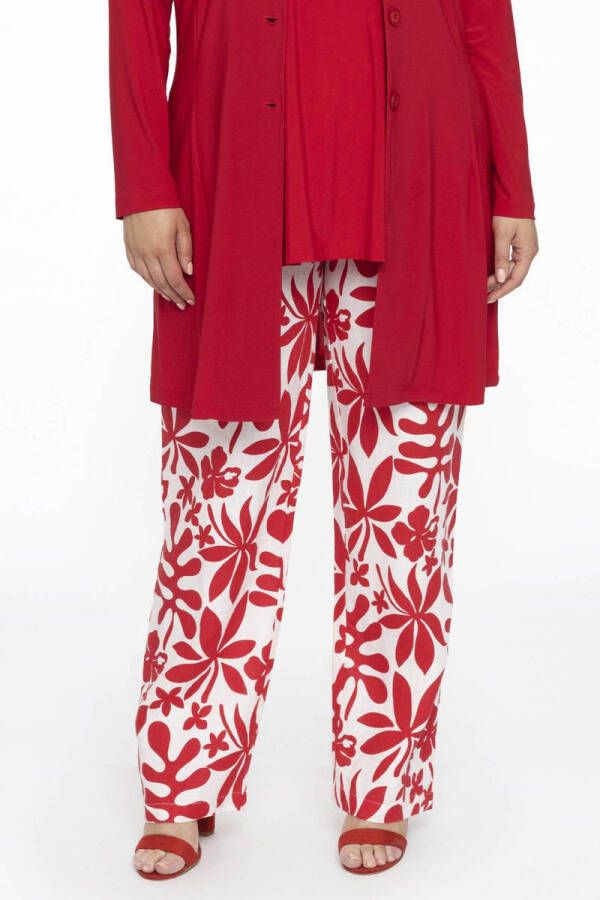 YOEK linnen straight fit broek met all over print rood wit