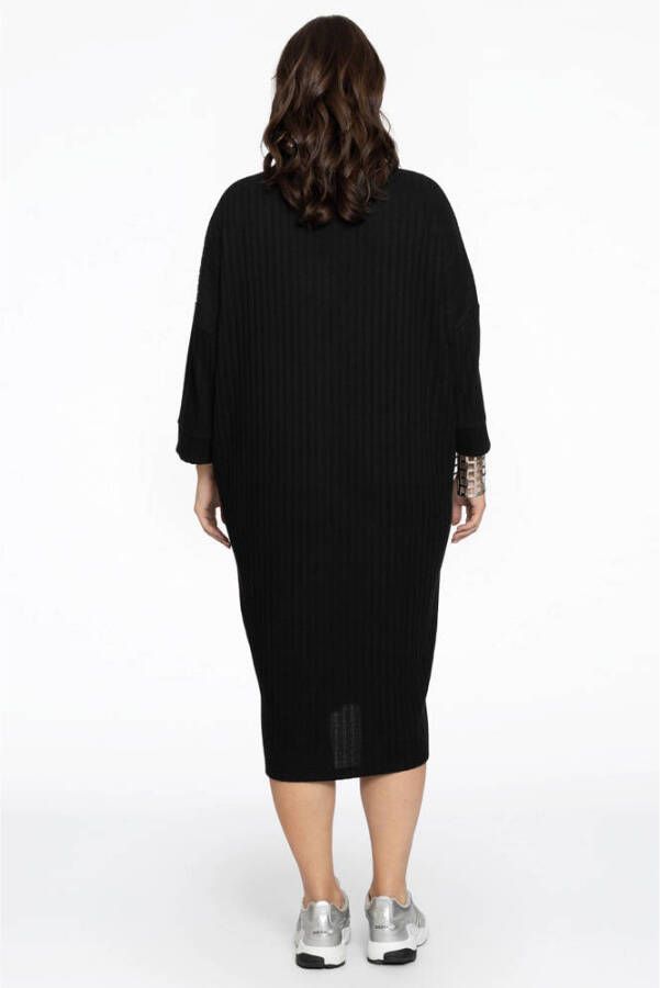 Yoek ribgebreide jurk zwart - Foto 2