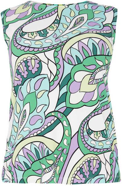 YOEK top DOLCE van travelstof met all over print wit turquoise