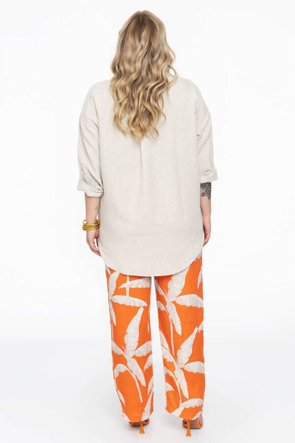 YOEK straight fit broek met linnen en all over print oranje zand - Foto 2