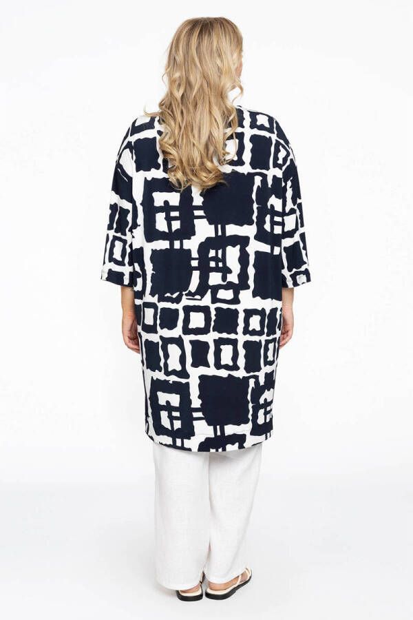 Yoek tuniek DOLCE van travelstof met all over print donkerblauw wit