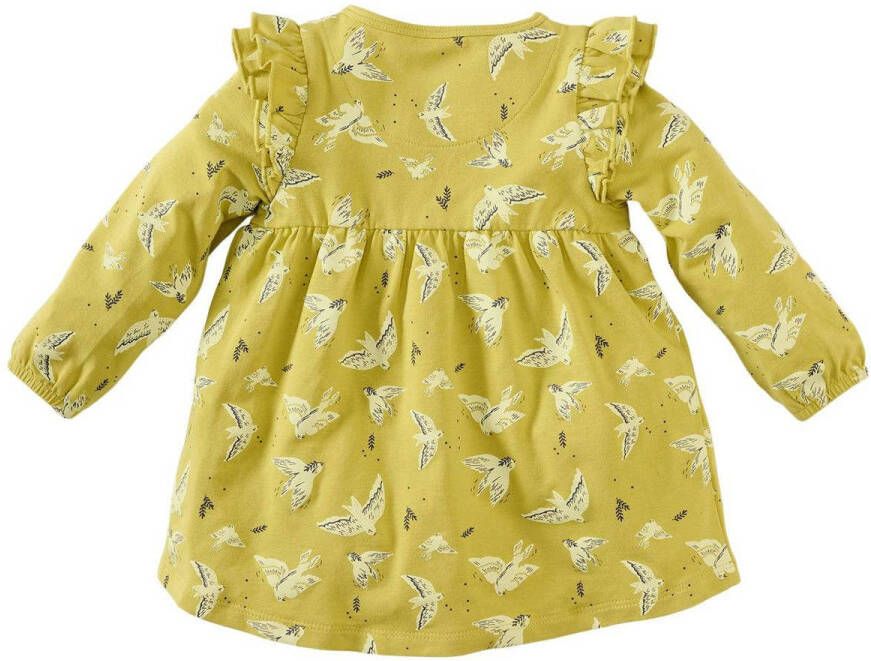 Z8 baby jurk Kella met dierenprint en ruches geel
