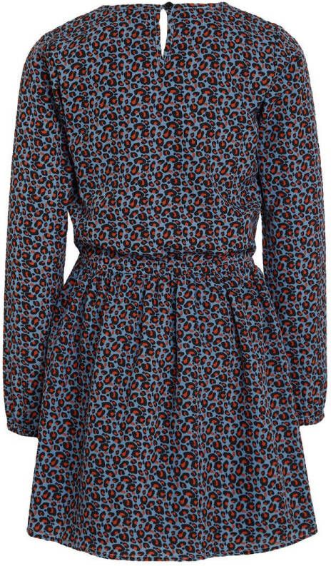 Zigga jurk met panterprint blauw roestbruin Meisjes Polyester Ronde hals 140 - Foto 2