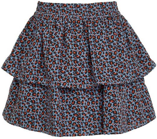 Zigga rok met panterprint blauw roestbruin