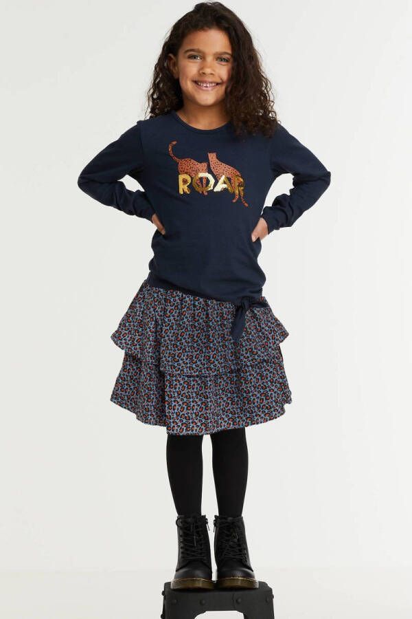 Zigga rok met panterprint blauw roestbruin