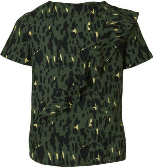 Zigga top met all over print en volant donkergroen zwart geel