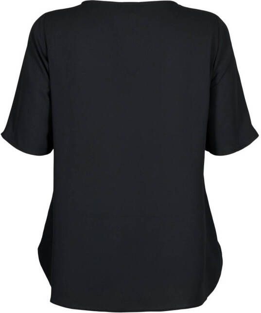 Zizzi blousetop MSERENA van gerecycled polyester zwart