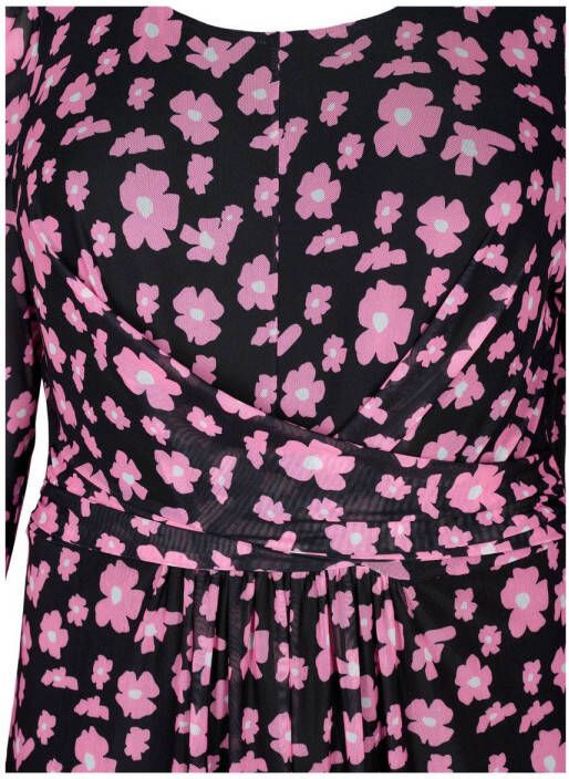Zizzi gebloemde mesh jurk ECI roze zwart - Foto 3