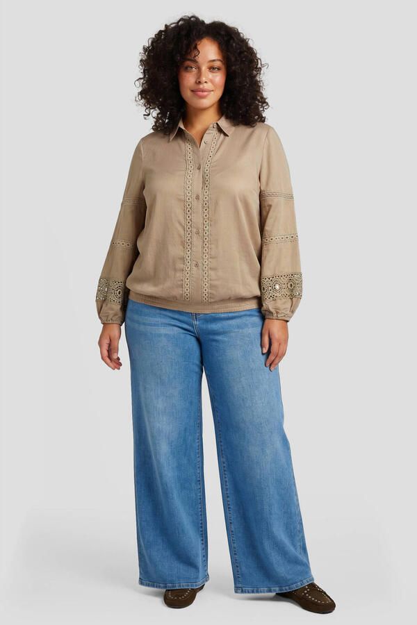 Exxcellent blouse met cut-out Plus Size lichtbruin