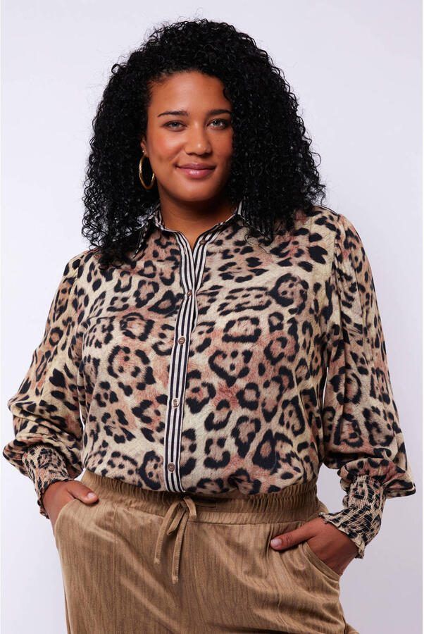 Exxcellent blouse met panterprint bruin