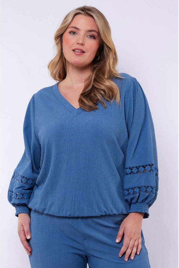 Exxcellent blousetop blauw broderie