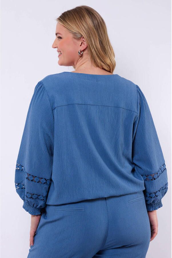 Exxcellent blousetop blauw broderie - Foto 2