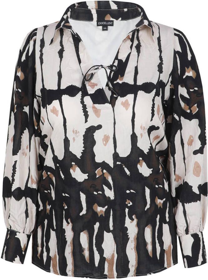 Exxcellent blousetop met print Plus Size bruin