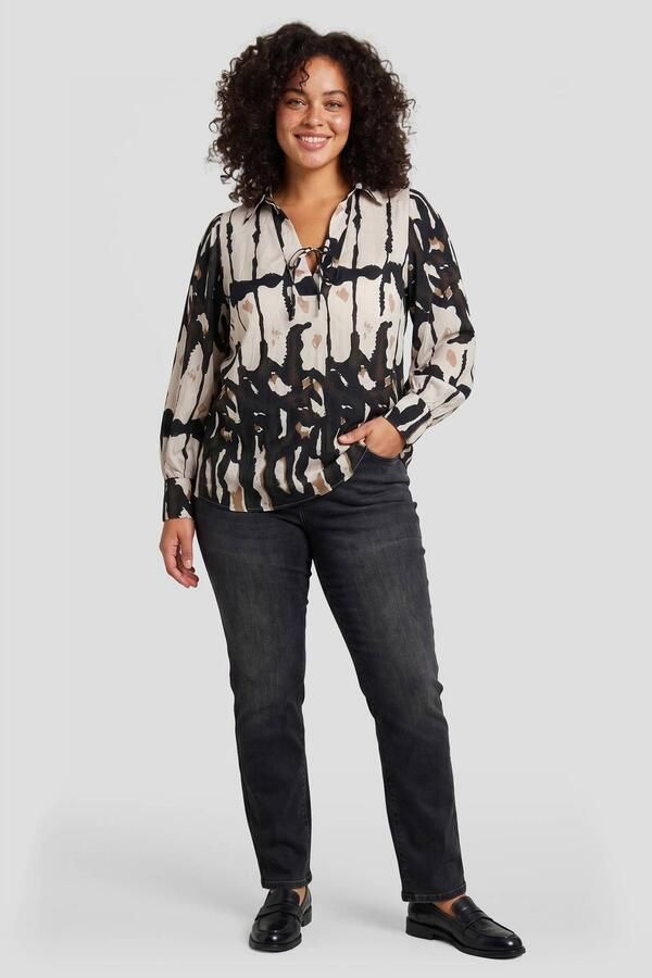 Exxcellent blousetop met print Plus Size bruin