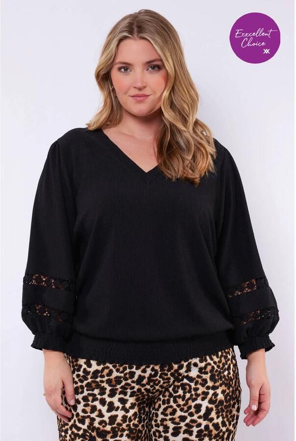 Exxcellent blousetop zwart broderie
