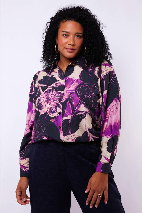 Exxcellent gebloemde blouse donkerpaars