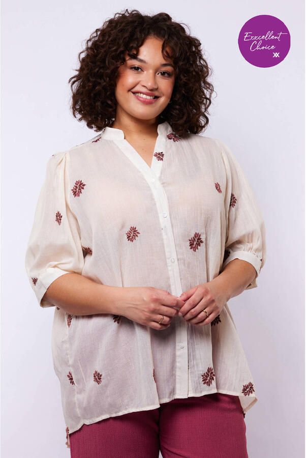 Exxcellent gebloemde blouse ecru