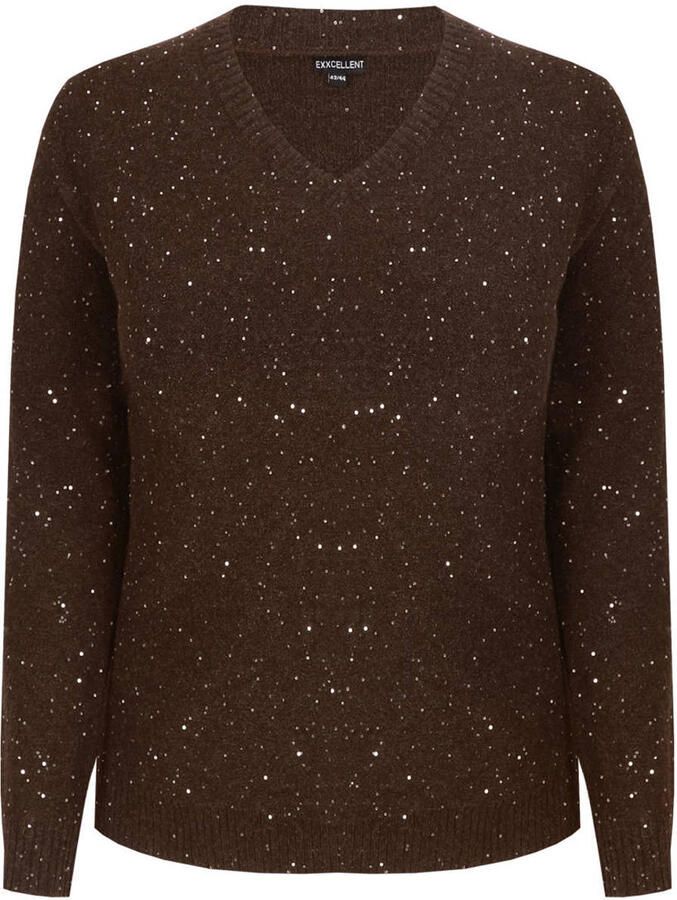 Exxcellent gebreide trui met glitters Plus Size bruin