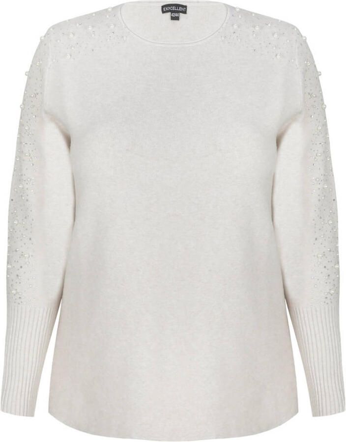 Exxcellent gebreide trui met parels Plus Size zand