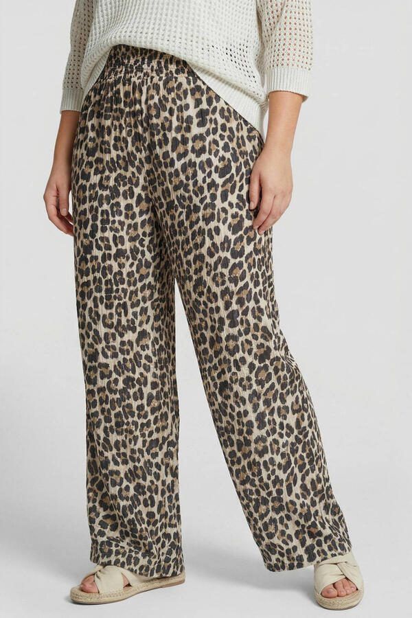 Exxcellent high waist broek met panterprint Plus Size bruin