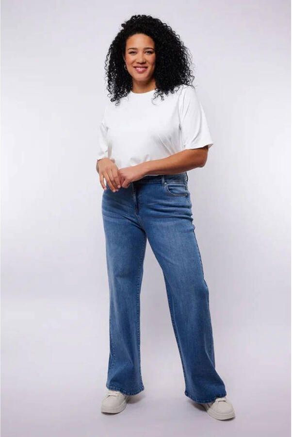 Exxcellent high waist wide leg jeans medium blue denim