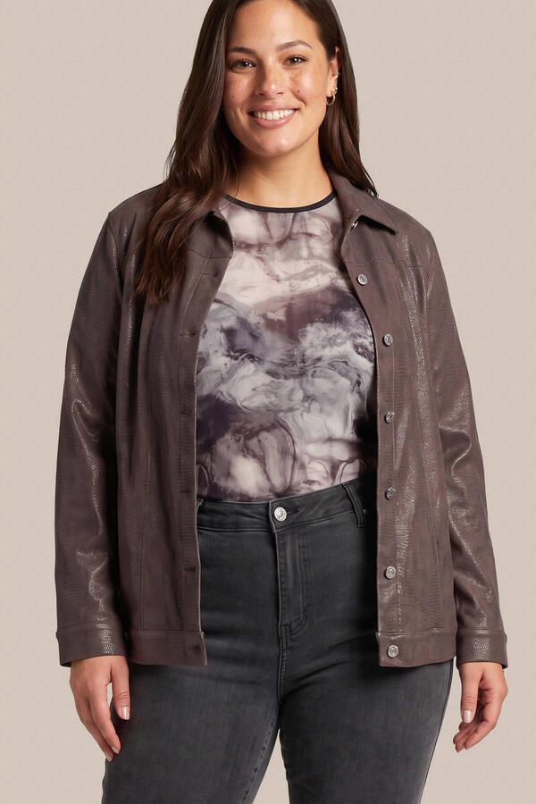 Exxcellent Plus Size imitatieleren jas donkerbruin - Foto 2