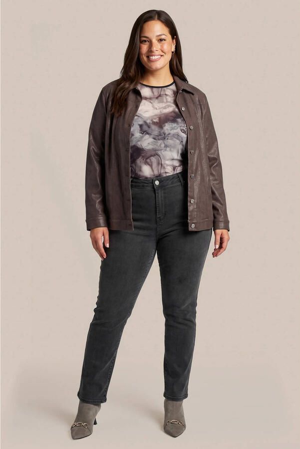 Exxcellent Plus Size imitatieleren jas donkerbruin