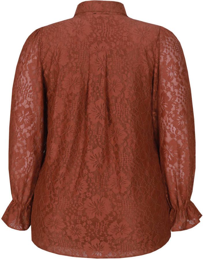 Exxcellent kanten gebloemde semi-transparante blouse met ruches Plus Size terra