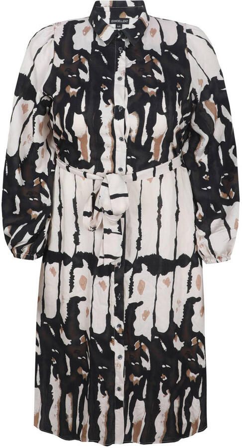 Exxcellent midi jurk Plus Size met ceintuur en print bruin