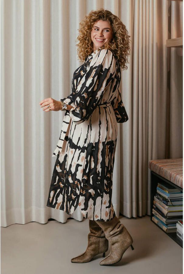 Exxcellent midi jurk Plus Size met ceintuur en print bruin - Foto 2