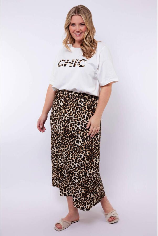 Exxcellent midi rok met panterprint bruin