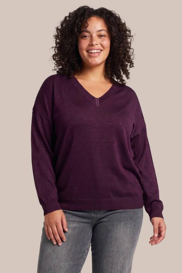 Exxcellent Plus Size gebreide trui met glitters donkerpaars