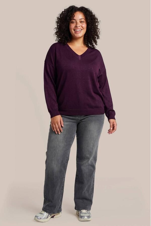 Exxcellent Plus Size gebreide trui met glitters donkerpaars - Foto 2