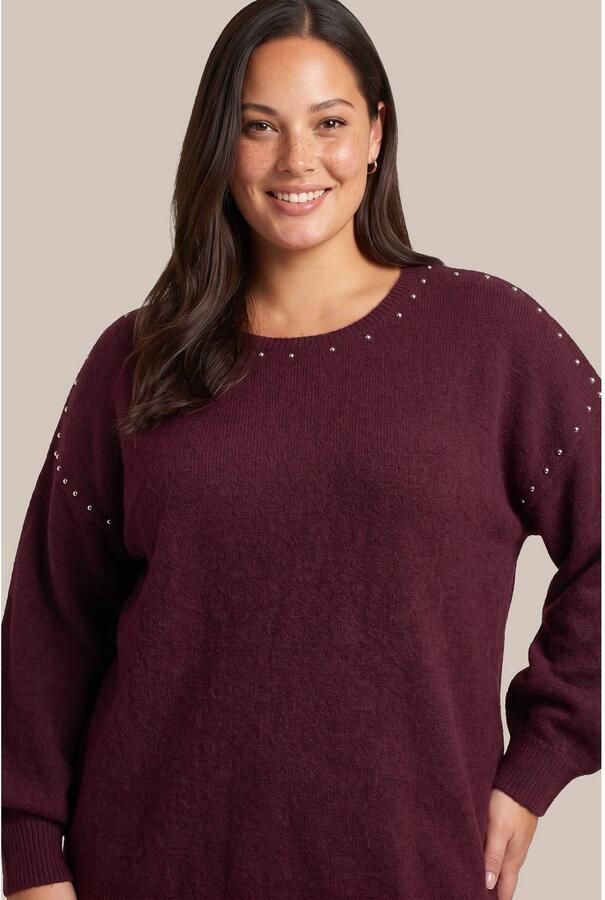 Exxcellent Plus Size gebreide trui met studs donkerrood