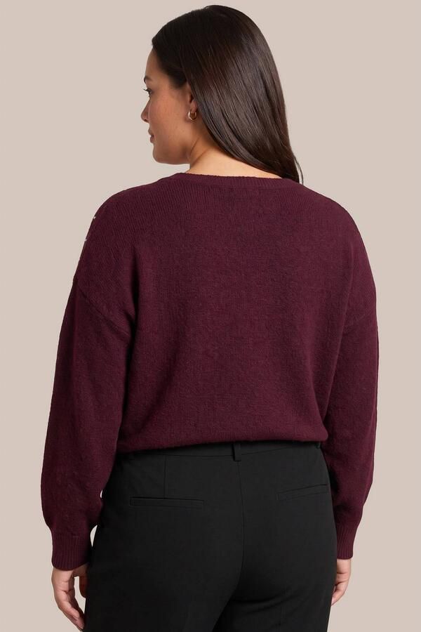 Exxcellent Plus Size gebreide trui met studs donkerrood - Foto 2