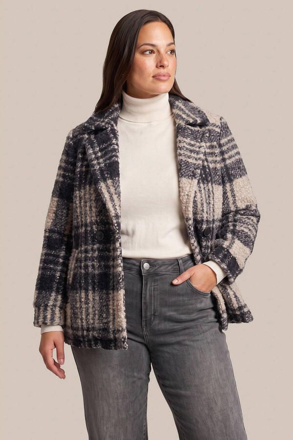 Exxcellent Plus Size geruite mantel met wol beige zwart