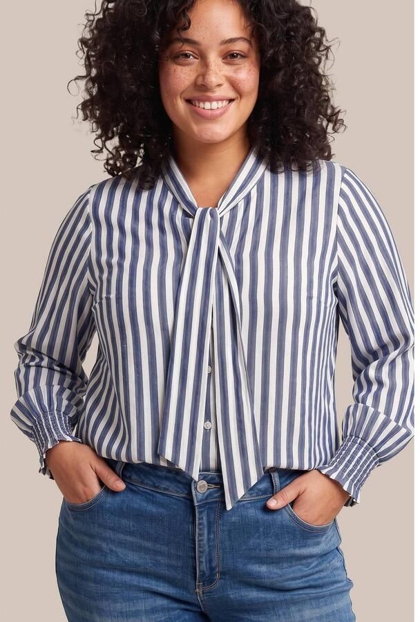 Exxcellent Plus Size gestreepte blouse blauw ecru