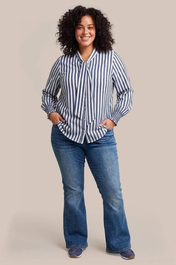 Exxcellent Plus Size gestreepte blouse blauw ecru - Foto 2