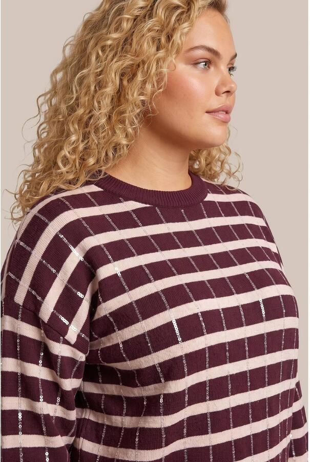 Exxcellent Plus Size gestreepte trui met pailletten donkerrood ecru - Foto 2