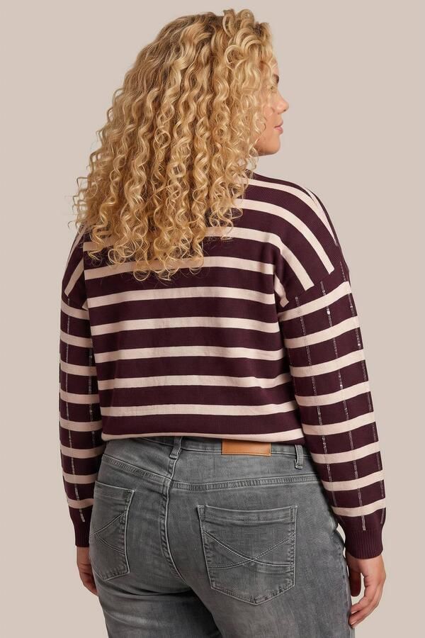 Exxcellent Plus Size gestreepte trui met pailletten donkerrood ecru - Foto 3