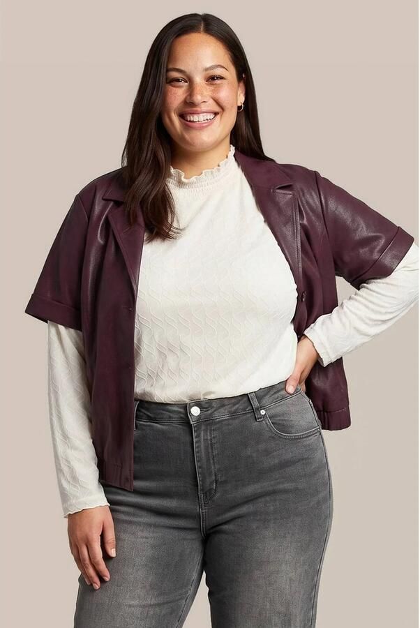 Exxcellent Plus Size imitatieleren regular blazer donkerrood