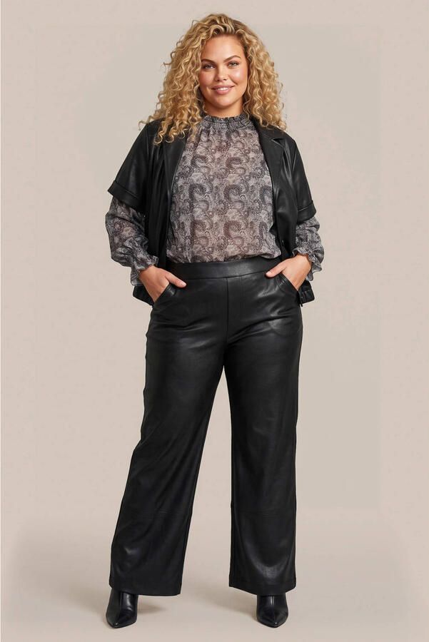 Exxcellent Plus Size imitatieleren regular fit blazer zwart - Foto 2
