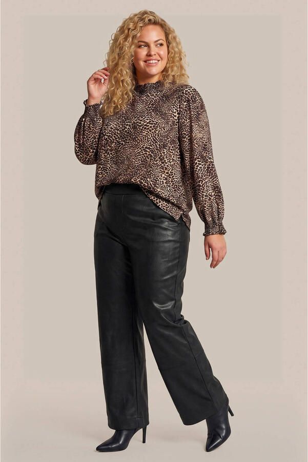 Exxcellent Plus Size imitatieleren straight leg broek zwart