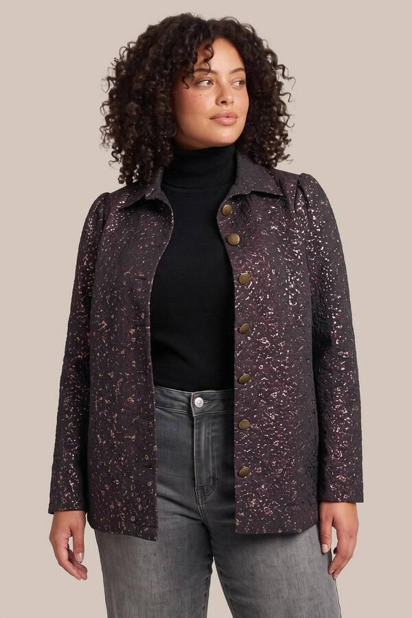 Exxcellent Plus Size jacquard jas donkerpaars