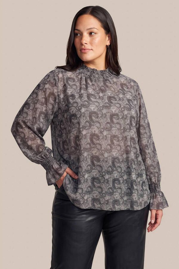 Exxcellent Plus Size semi-transparante top met print beige zwart