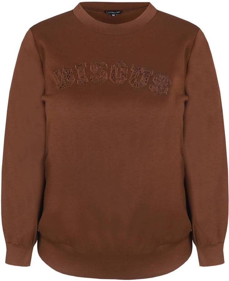 Exxcellent Plus Size sweater met tekst bruin