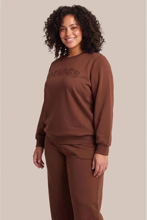 Exxcellent Plus Size sweater met tekst bruin - Foto 3