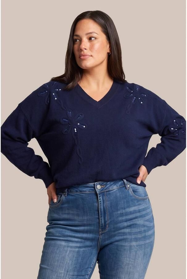 Exxcellent Plus Size trui met pailletten donkerblauw