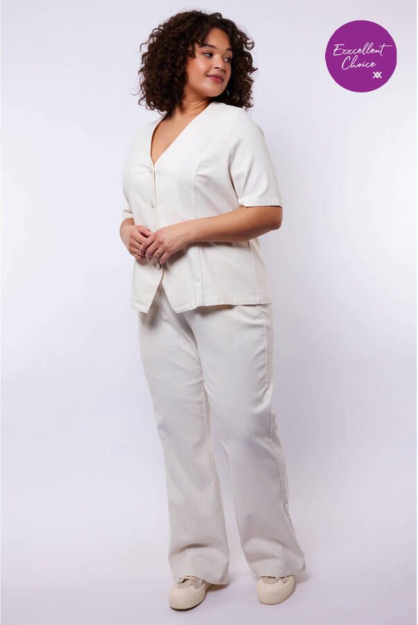 Exxcellent regular high waist pantalon met krijtstreep wit