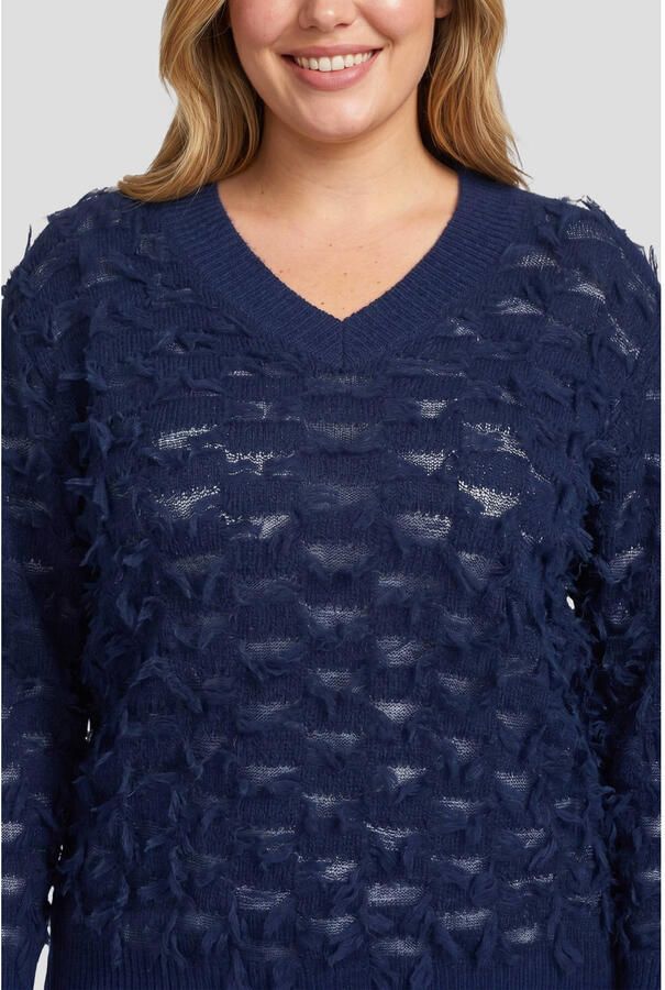 Exxcellent semi-transparante pullover met rafels en wol Plus Size donkerblauw - Foto 2